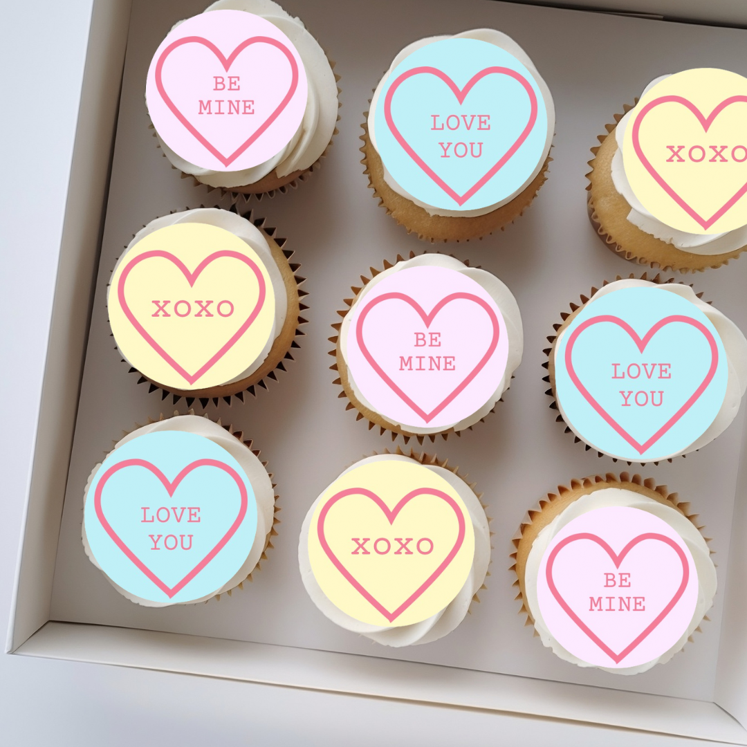 Love Hearts Candy Edible Cupcake or Drinks Topper