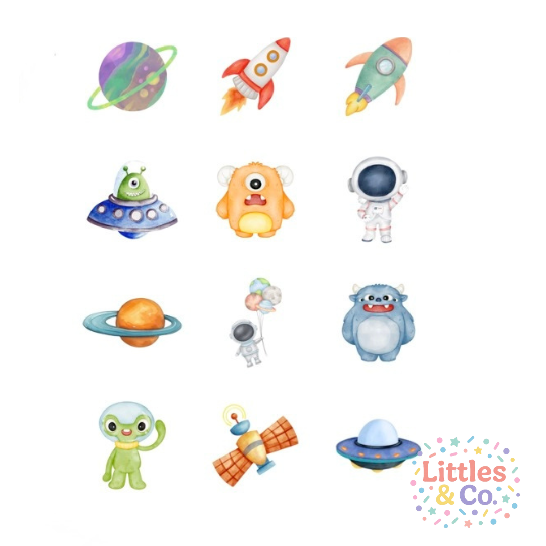 Alien's and Astronaught space Themed Edible Cupcake or Drinks Topper