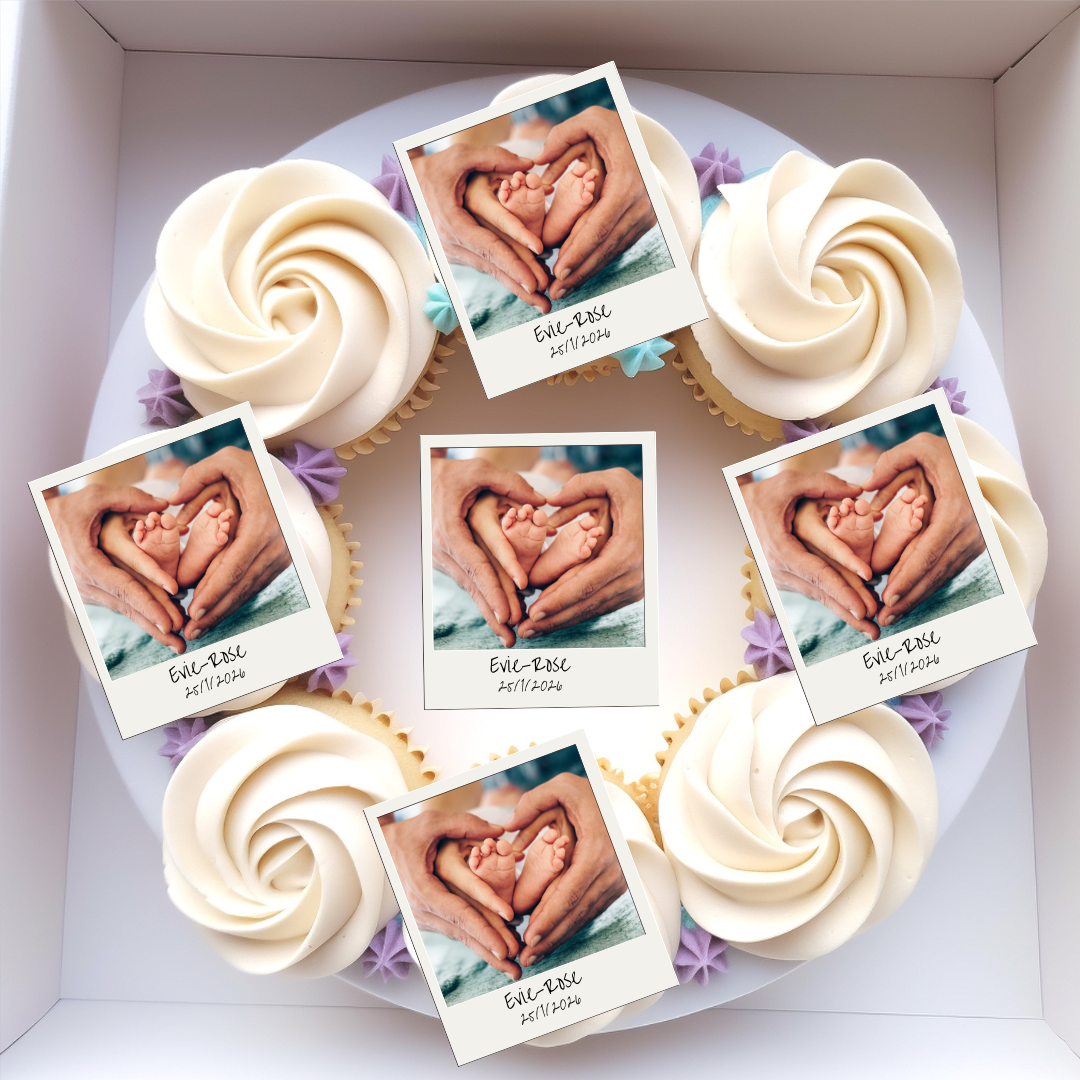 Personalised Polaroid Edible Cupcake Toppers Pre Cut x12