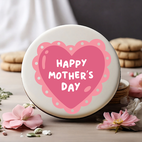 Happy Mothers Day Pink Heart Cushion Edible Cupcake or Drinks Topper