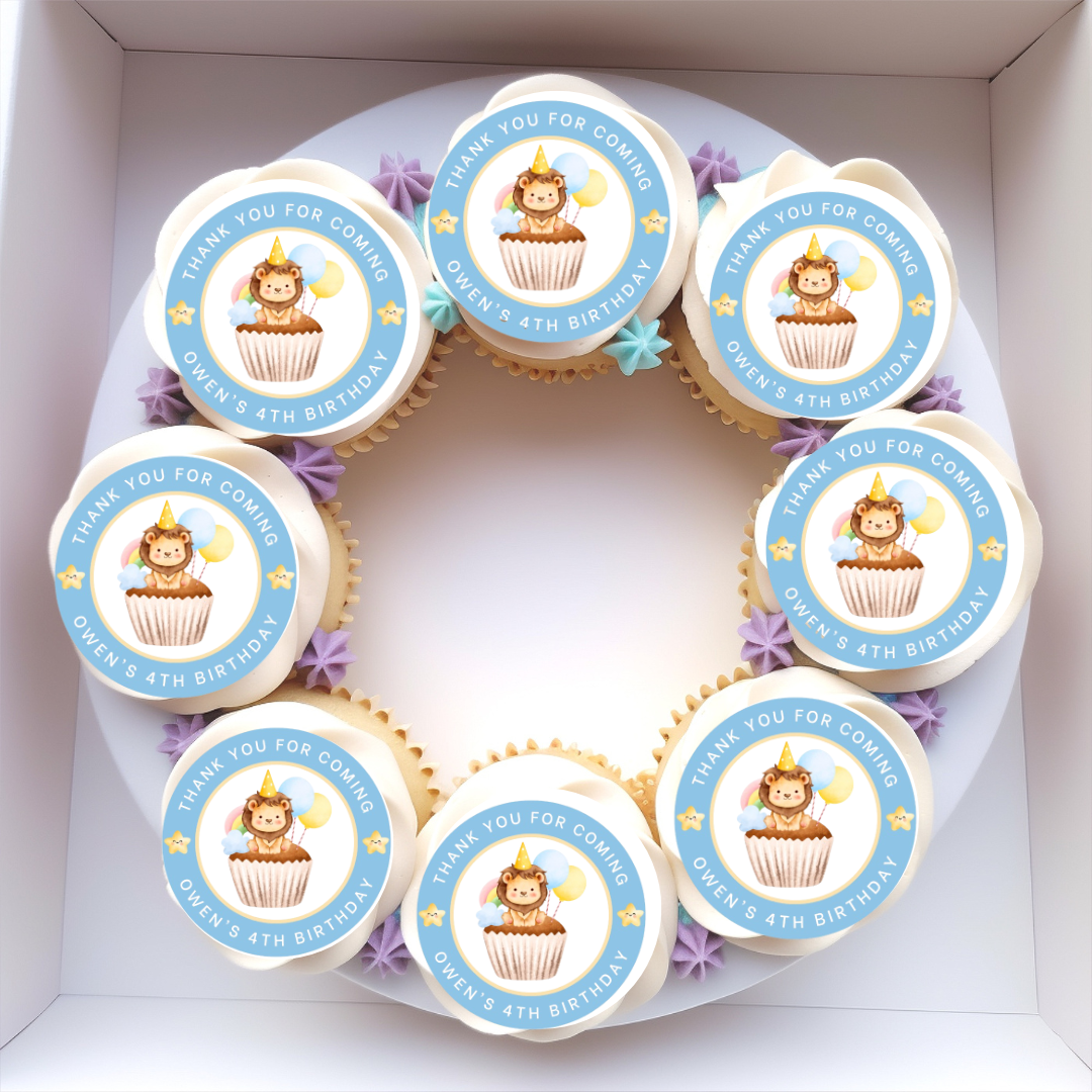 Personalised Lion Birthday Edible Cupcake or Drinks Toppers