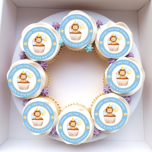 Personalised Lion Birthday Edible Cupcake or Drinks Toppers