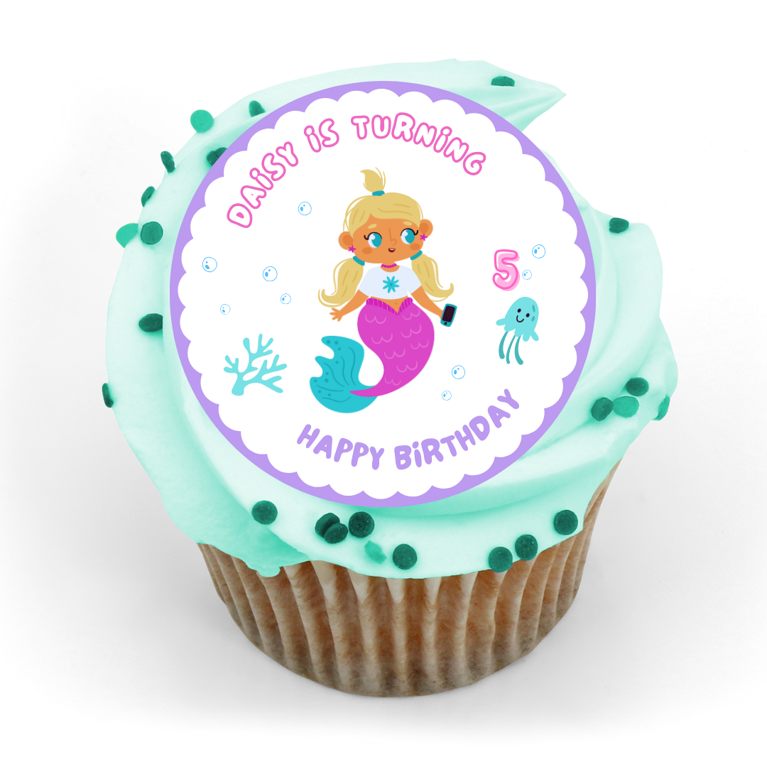Mermaid Birthday Edible Cupcake or Drinks Toppers