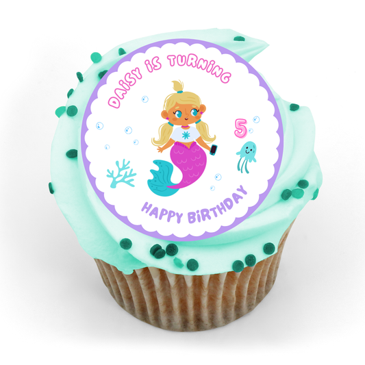 Mermaid Birthday Edible Cupcake or Drinks Toppers