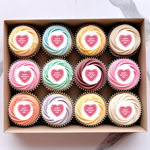 Happy Mothers Day Pink Heart Cushion Edible Cupcake or Drinks Topper