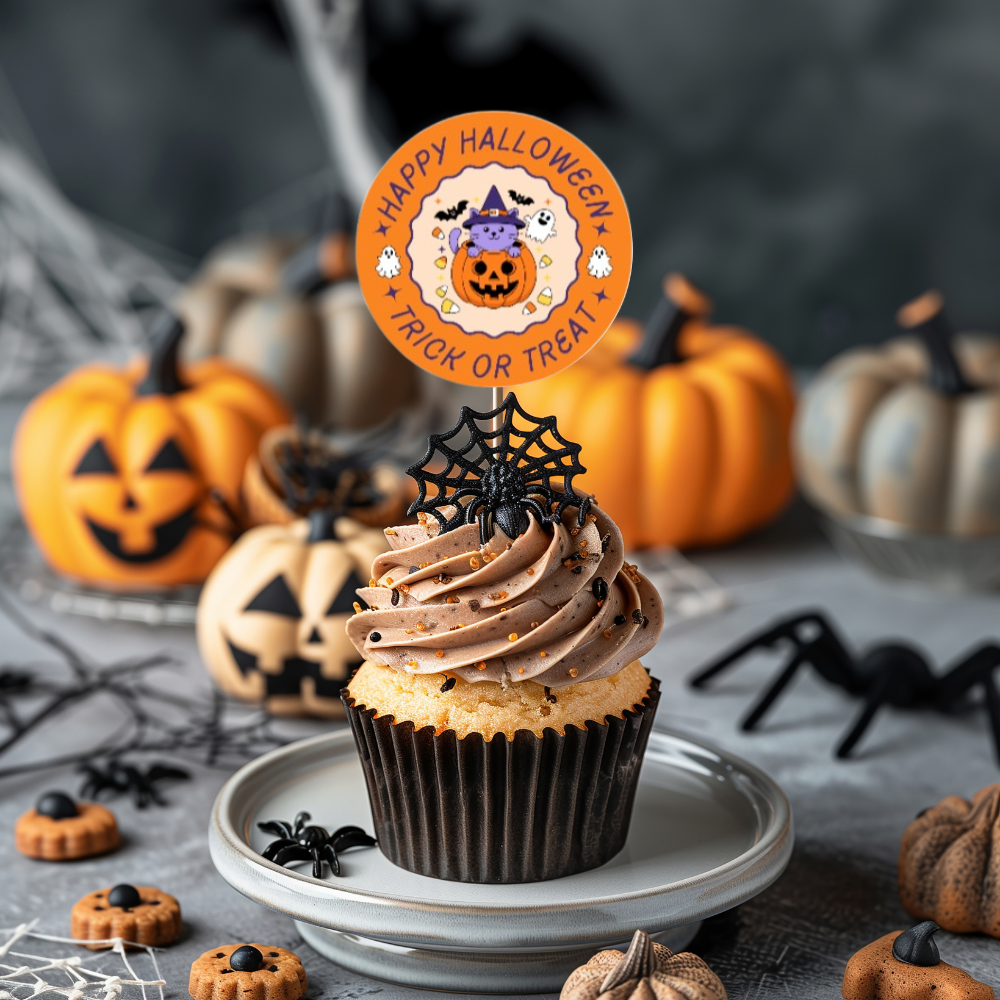 Cute Trick or Treat Halloween Cupcake Toppers on Picks