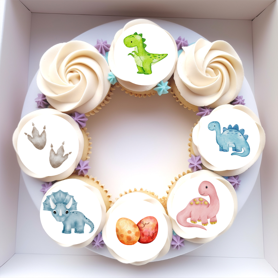 Watercolour Dinosaurs Edible Cupcake Toppers