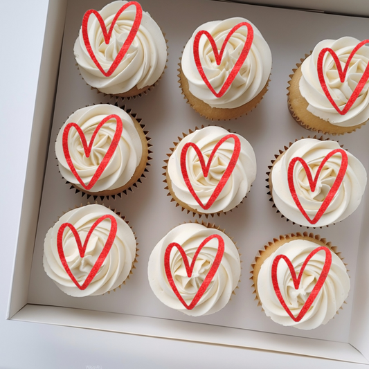 Handdrawn heart Cupcake Toppers or Charms