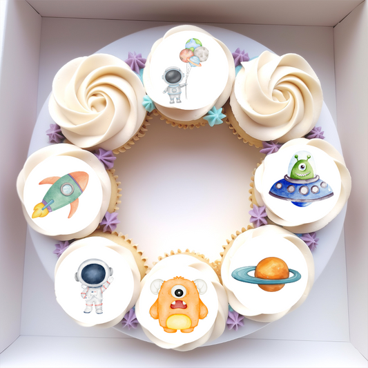 Alien's and Astronaught space Themed Edible Cupcake or Drinks Topper