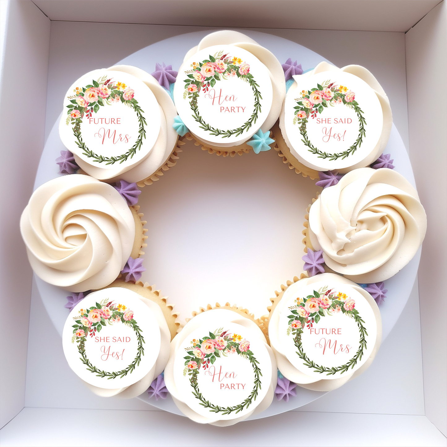 Hen Party, Bridal Shower Edible Cupcake Toppers or Drinks Toppers