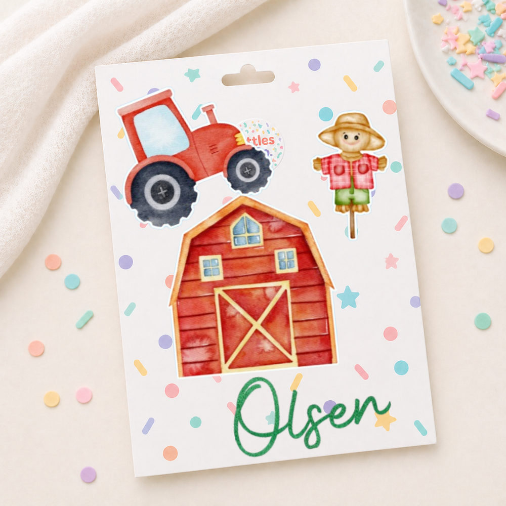 Farmyard Cake Topper Set - Tractor, Scarecrow and barn