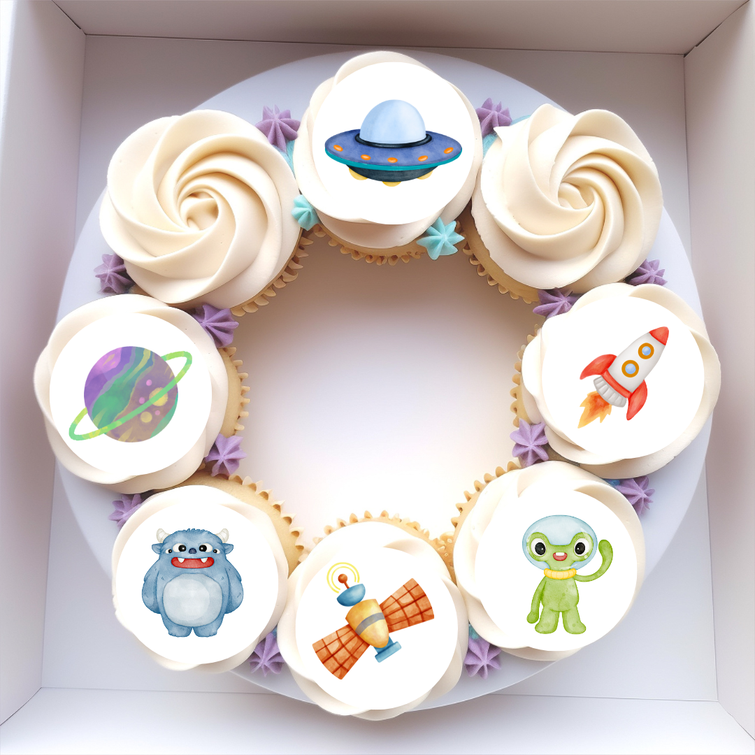 Alien's and Astronaught space Themed Edible Cupcake or Drinks Topper