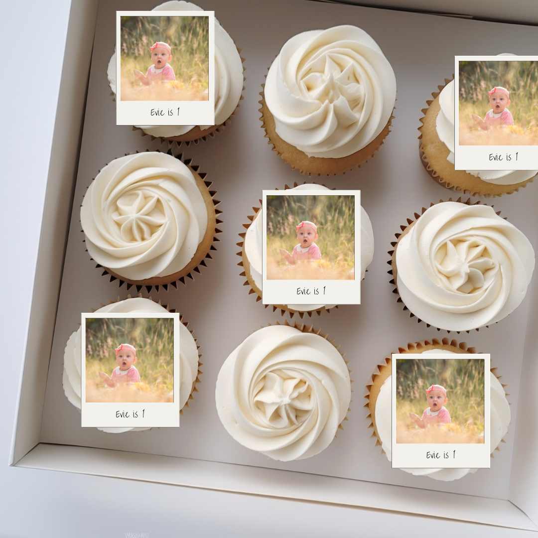 Personalised Polaroid Edible Cupcake Toppers Pre Cut x12