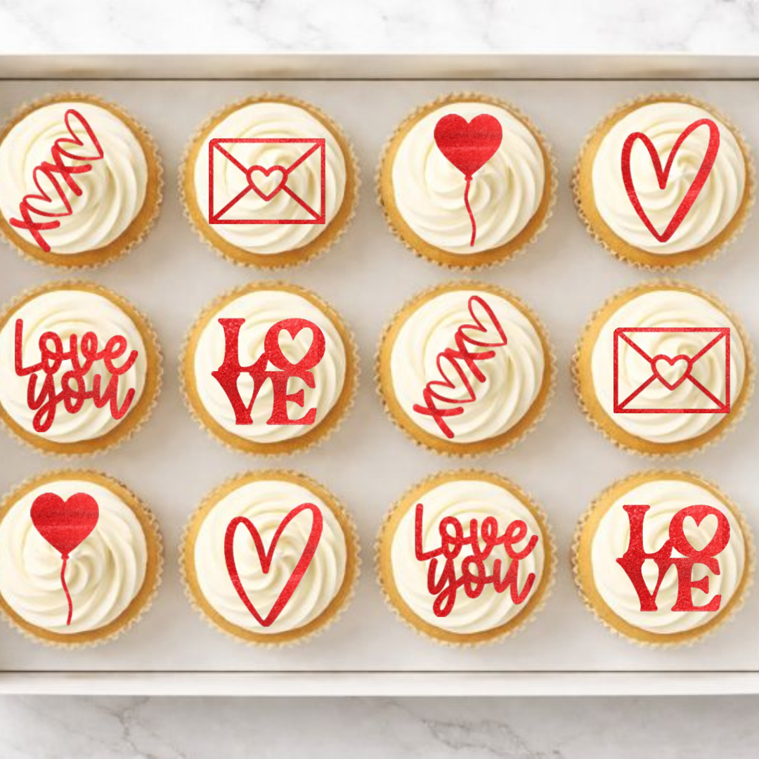 Love Cupcake Toppers or Charms with heart detail