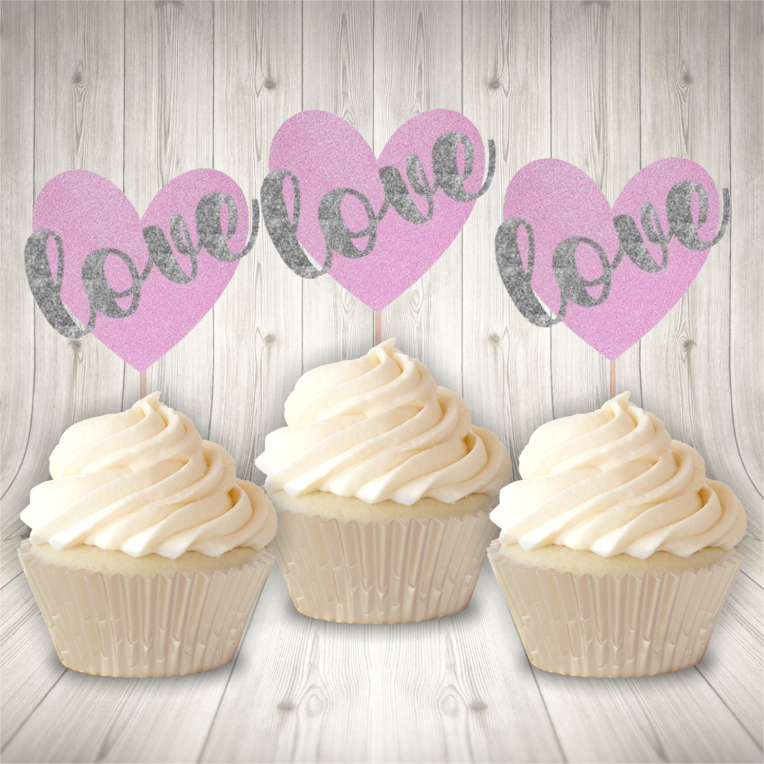 Love Heart Cupcake Charms or Toppers