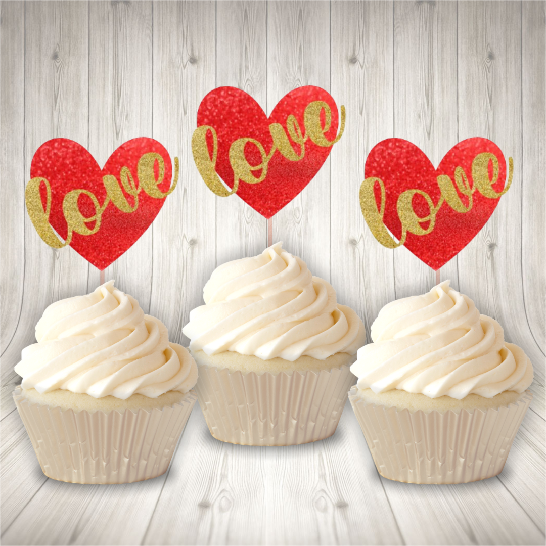 Love Heart Cupcake Charms or Toppers
