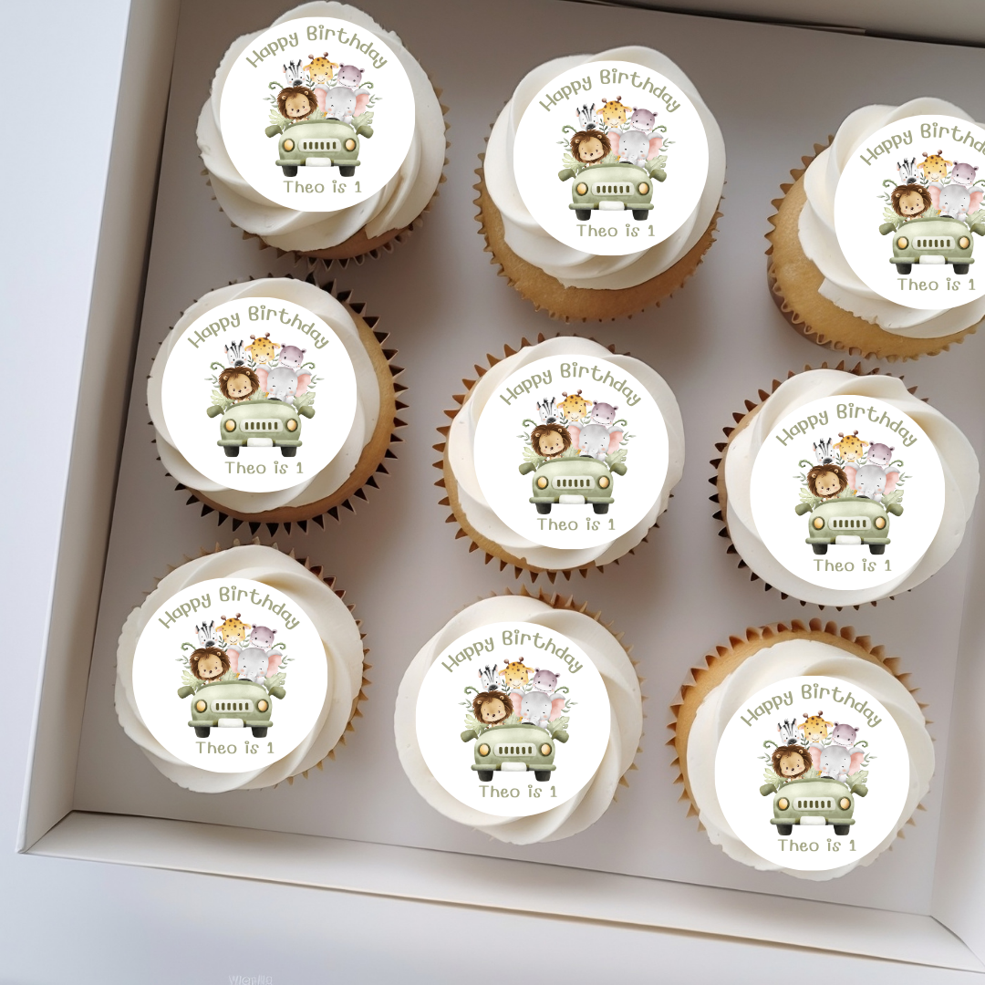 Personalised Safari Edible Cupcake or Drinks Toppers