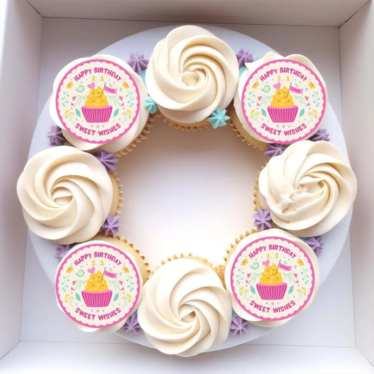 Happy Birthday Sweet Wishes Edible Cupcake or Drinks Topper